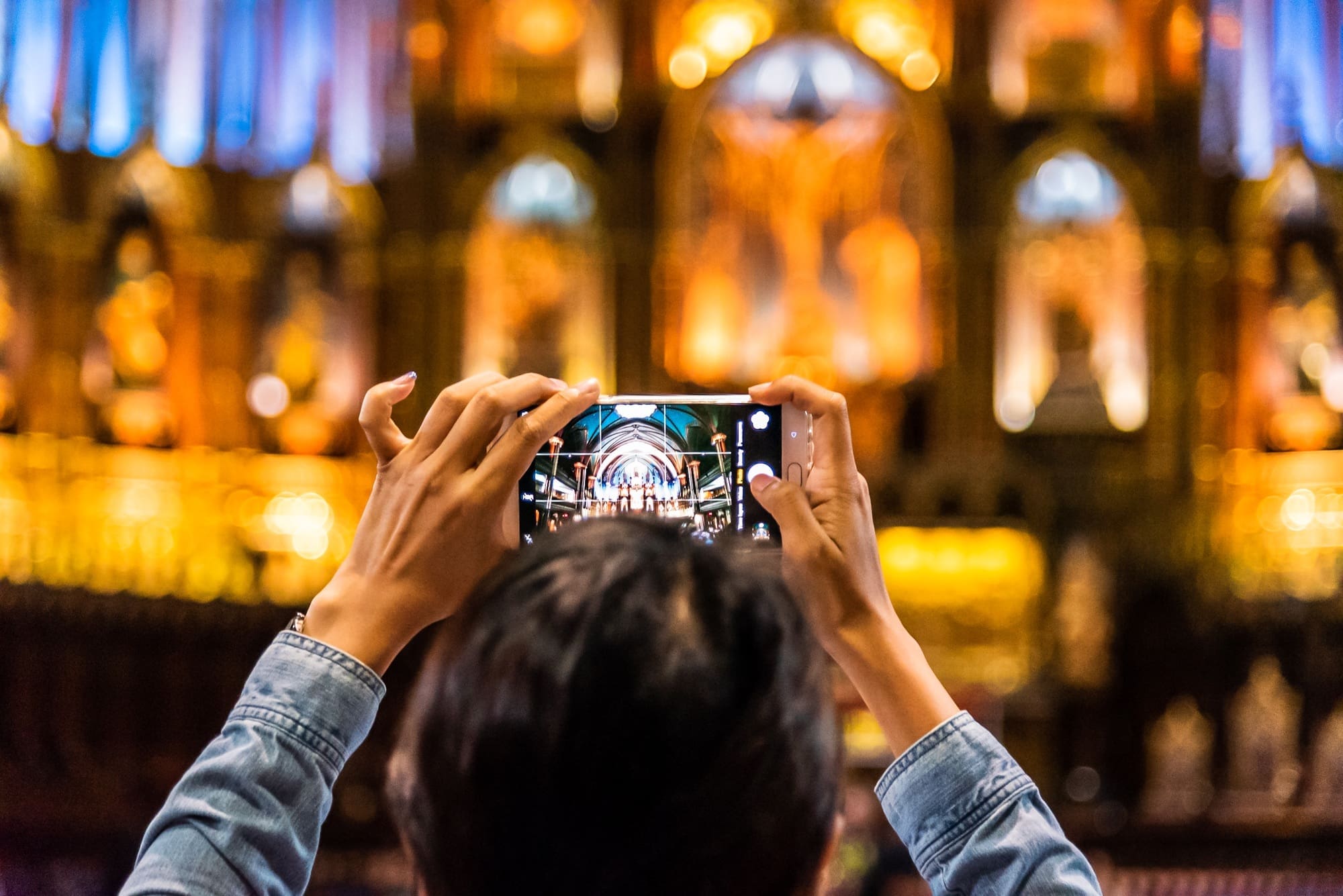 Using mobile devices to take photo.